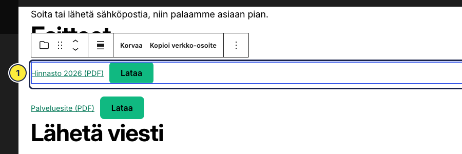 Tiedosto-lohkot (1) sivulla: linkkiteksti, jossa tiedostotyyppi suluissa, ja Lataa-painike.